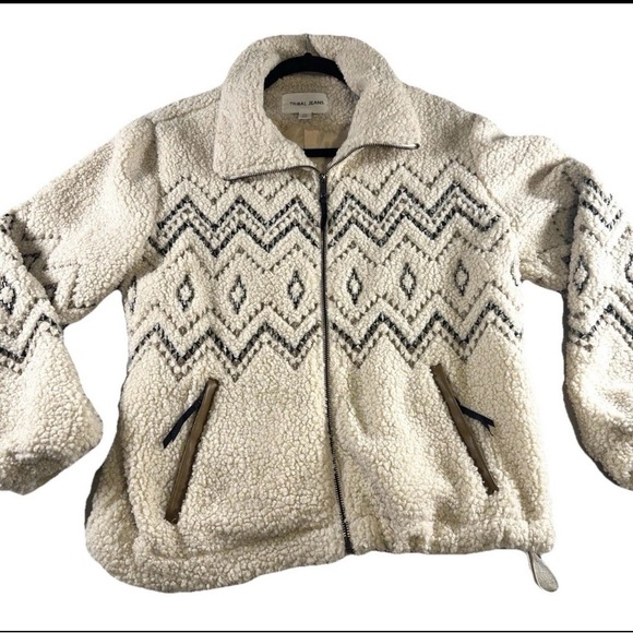 Tribal Latte Faux Shearling Zigzag Zip Front Jacket-model #5637O-5125, Size P/S - Picture 7 of 14